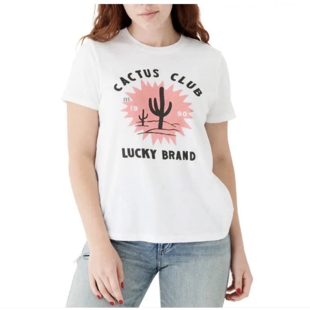 Lucky Brand Cactus Club White Graphic Print Tee Sz L